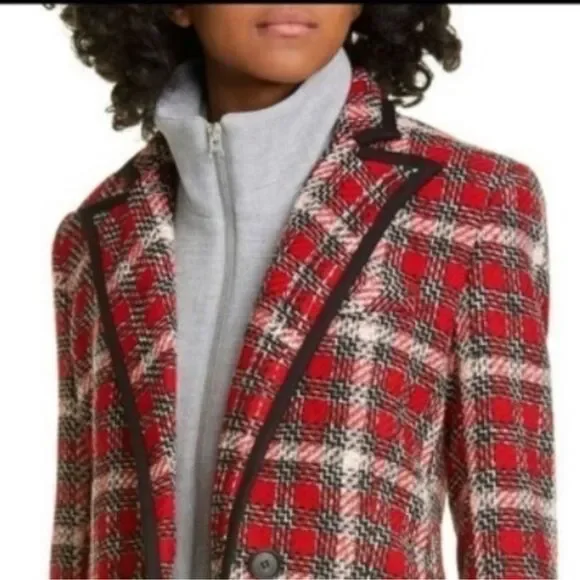 NWT VERONICA BEARD HARRIET CUTAWAY DICKEY BLAZER JACKET PLAID CHECK TWEED RED 8 - Picture 3 of 15